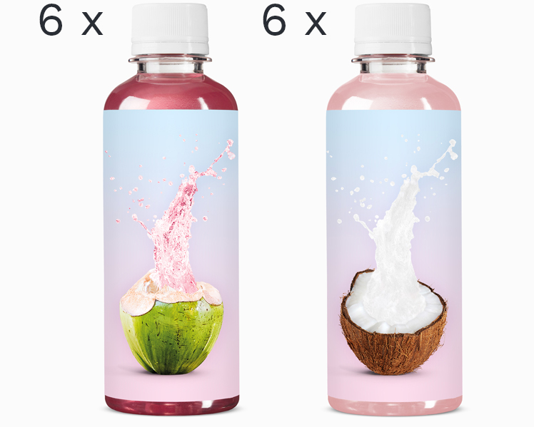 Coconut Water-Coconut Blend-Box mit je 6 Flaschen.