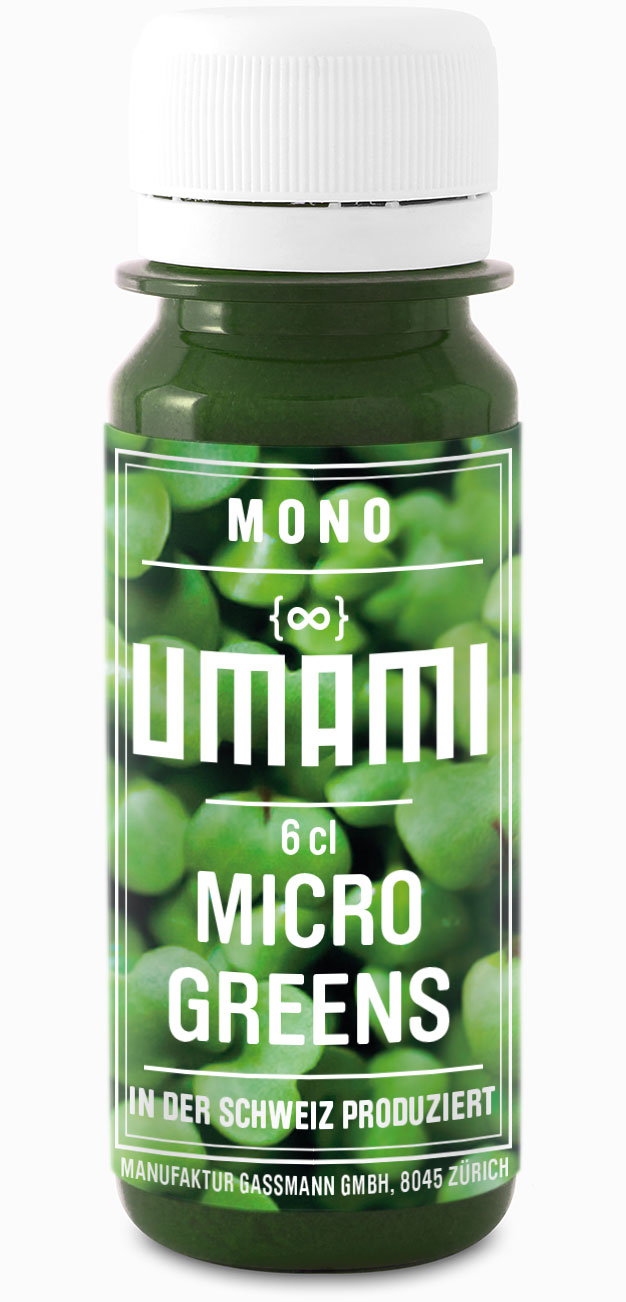 UMAMI - Microgreen Energy Shot mit Spirulina und Guarana, in der Schweiz produziert, 60ml.