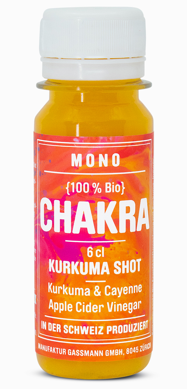 Chakra – Bio Kurkuma-Shot mit Apple Cider Cider Vinegar. In der Schweiz produziert, 60ml.