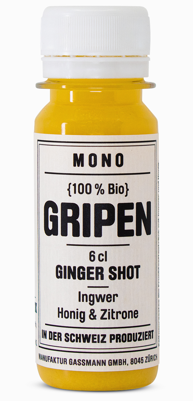 Gripen – Bio Ginger-Shot aus Ingwer, Honig und Zitrone. Produziert in der Schweiz, 60ml.